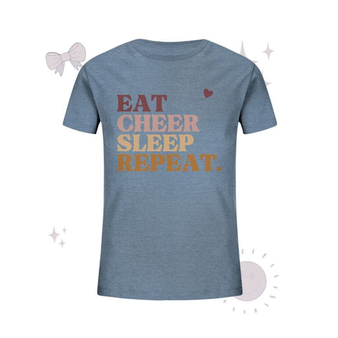 Eat Cheer Sleep Repeat - Kids Organic Shirt Kids & Babys cheer shop Mid Heather Blue 98/104 (3-4) 